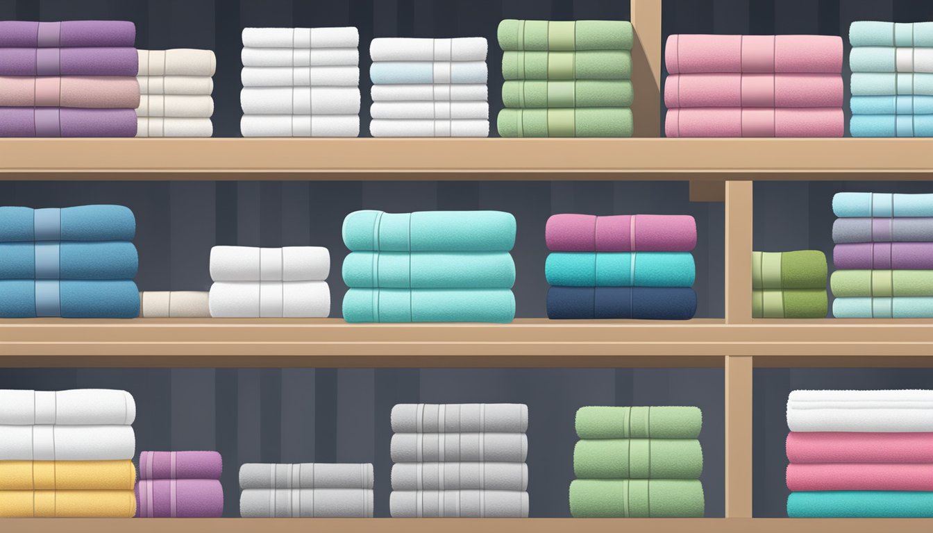 A stack of plush, absorbent bath towels in various colors and sizes, neatly folded and arranged on a shelf
