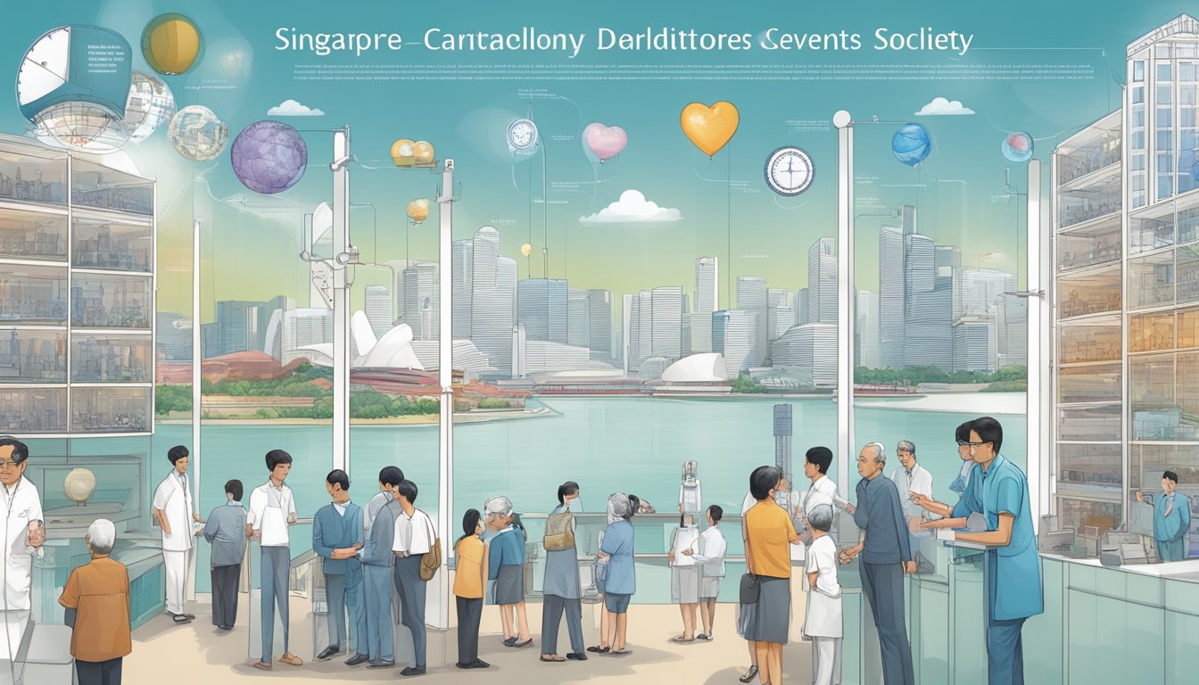 A timeline of significant events and achievements in the history of the Singapore Cardiology Society, with a focus on key milestones and developments