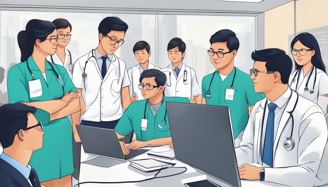 A group of professionals attending a cardiology society event in Singapore, engaged in educational and professional development activities