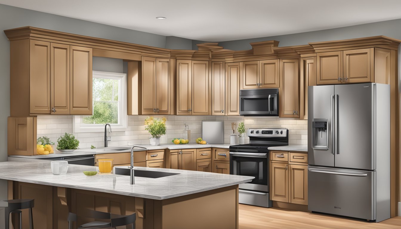 A corner kitchen cabinet with sleek, modern design and aesthetic enhancements