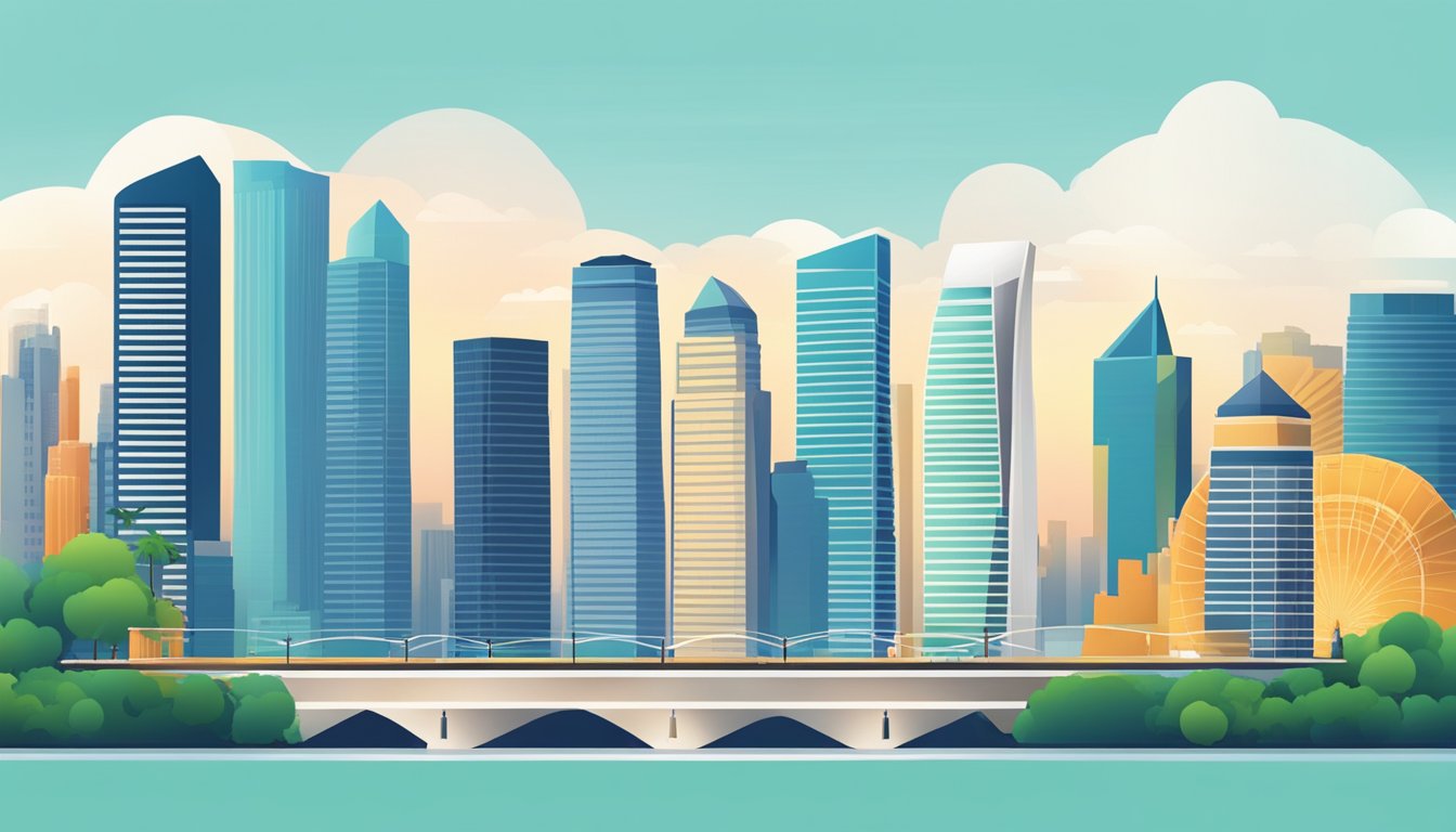A skyline of Singapore with a scale showing salary variations for lawyers