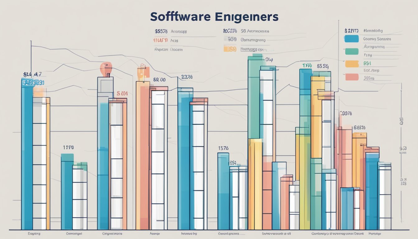 A bar graph shows the average salary of software engineers in Singapore, with the highest point representing the maximum salary