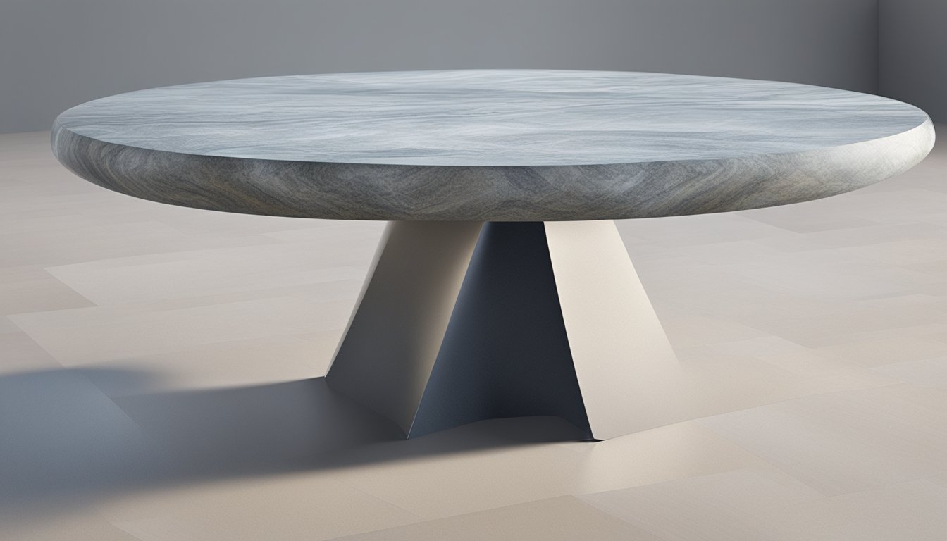 A stone table with innovative design and materials, showcasing sleek lines and unique textures