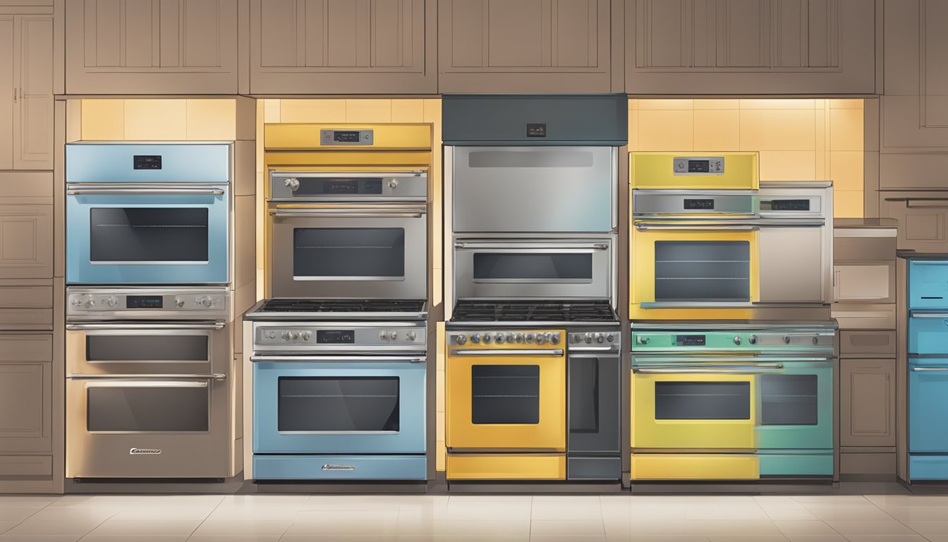 A display of various oven brands with "Frequently Asked Questions" signage