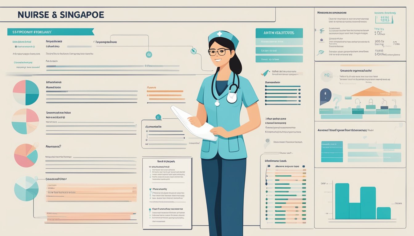 A nurse in Singapore is depicted with a salary information chart and a list of frequently asked questions