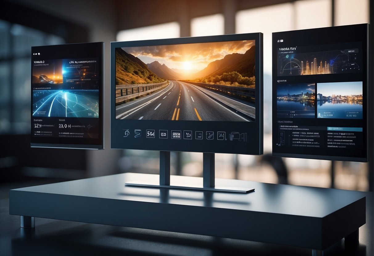 A digital screen displays AI streaming technology with dynamic video advertising