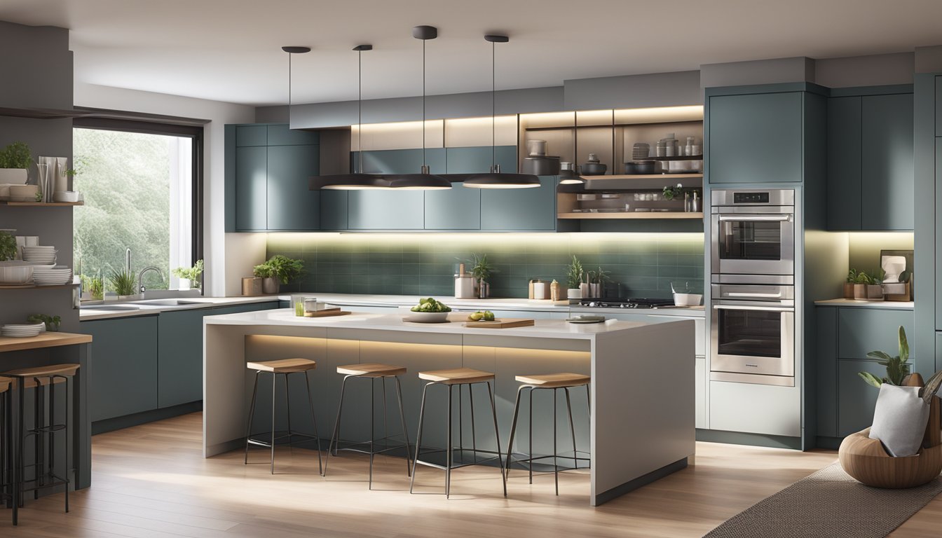 A sleek, modern kitchen with clean lines and efficient storage solutions. Bright lighting and high-quality materials create a stylish and functional space