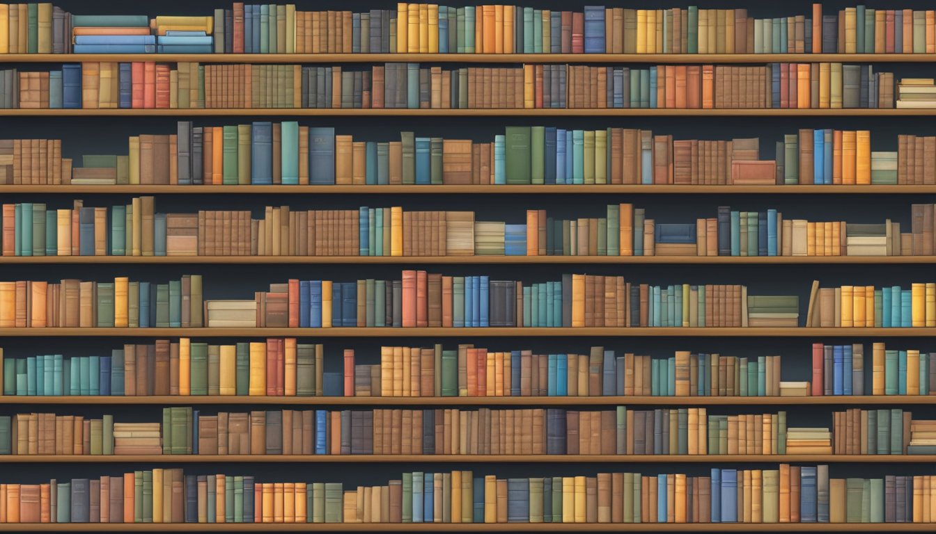 A bookshelf rack filled with books of various sizes and colors, neatly organized with some titles visible on the spines