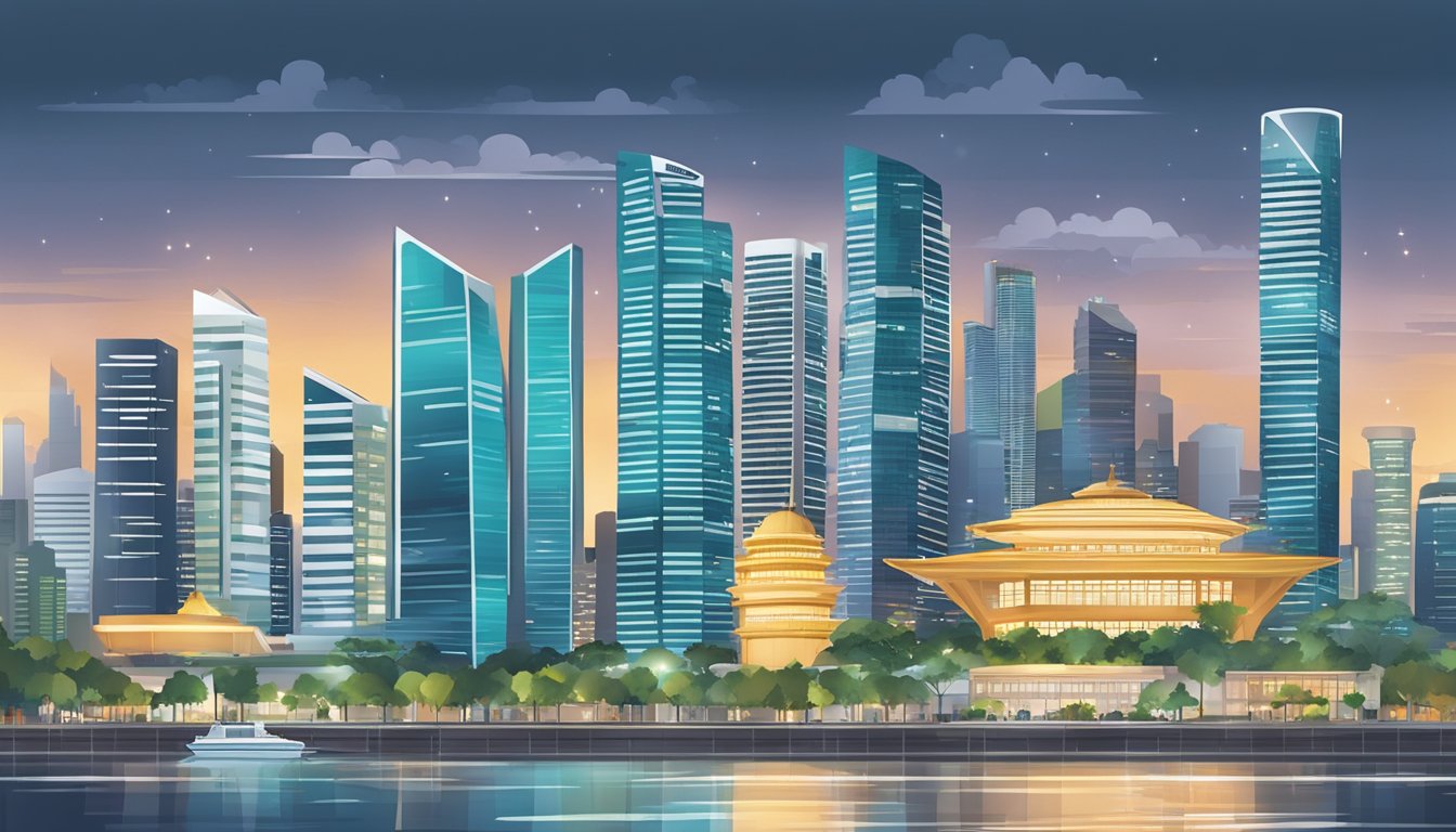 A bustling city skyline with modern architectural landmarks in Singapore, showcasing the top paying areas for architects