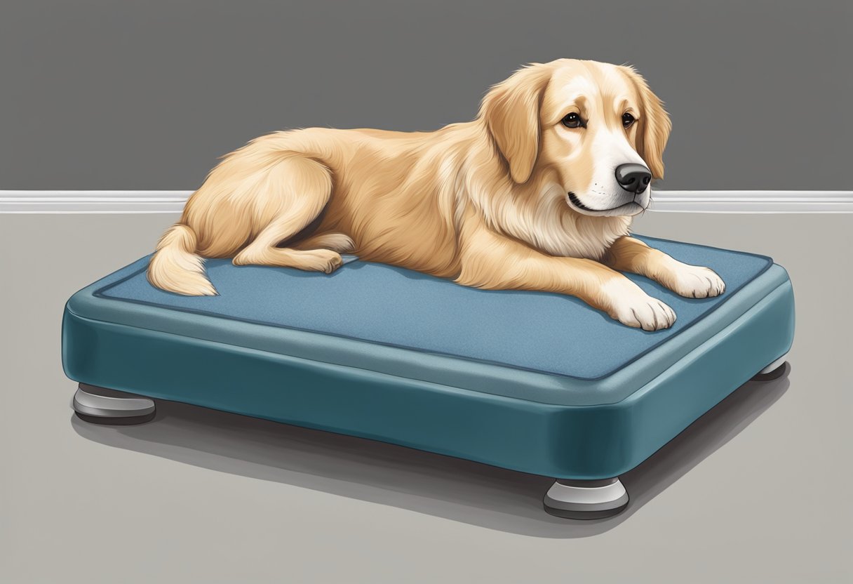 A senior dog comfortably resting on a specialized bed, with supportive memory foam and raised edges for extra comfort and joint support