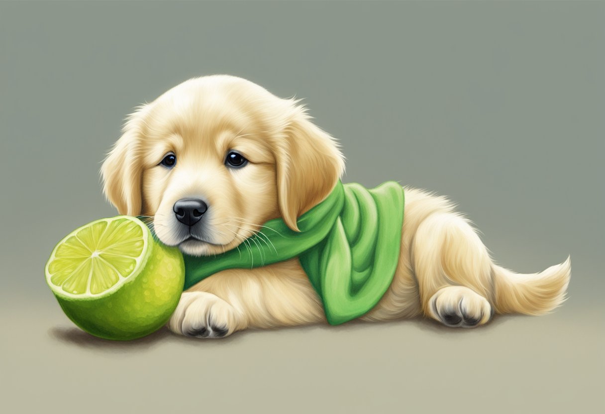 A lime green golden retriever puppy is born in a rare occurrence