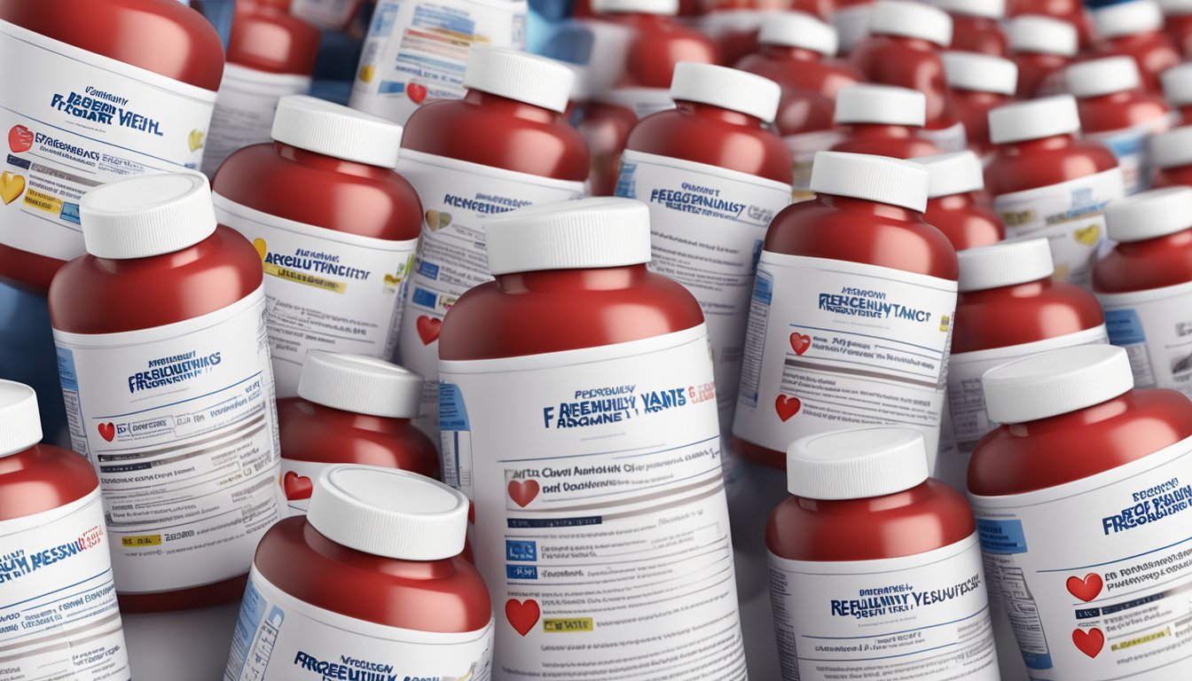 A stack of heart health supplement bottles with a "Frequently Asked Questions" banner in the background