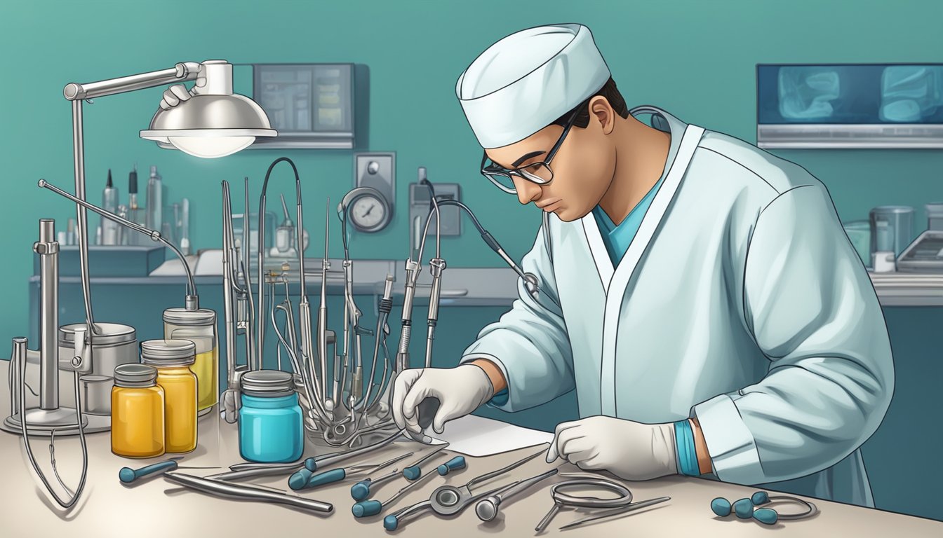 A surgeon carefully selects instruments for heart surgery