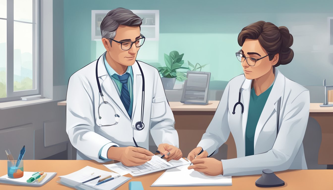 A doctor examines a patient's medical history, conducts tests, and prescribes medication to manage symptoms of a hole in the heart