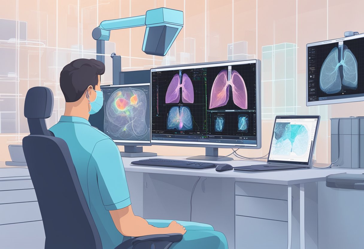 An AI algorithm analyzes lung ultrasound images, detecting COVID-19