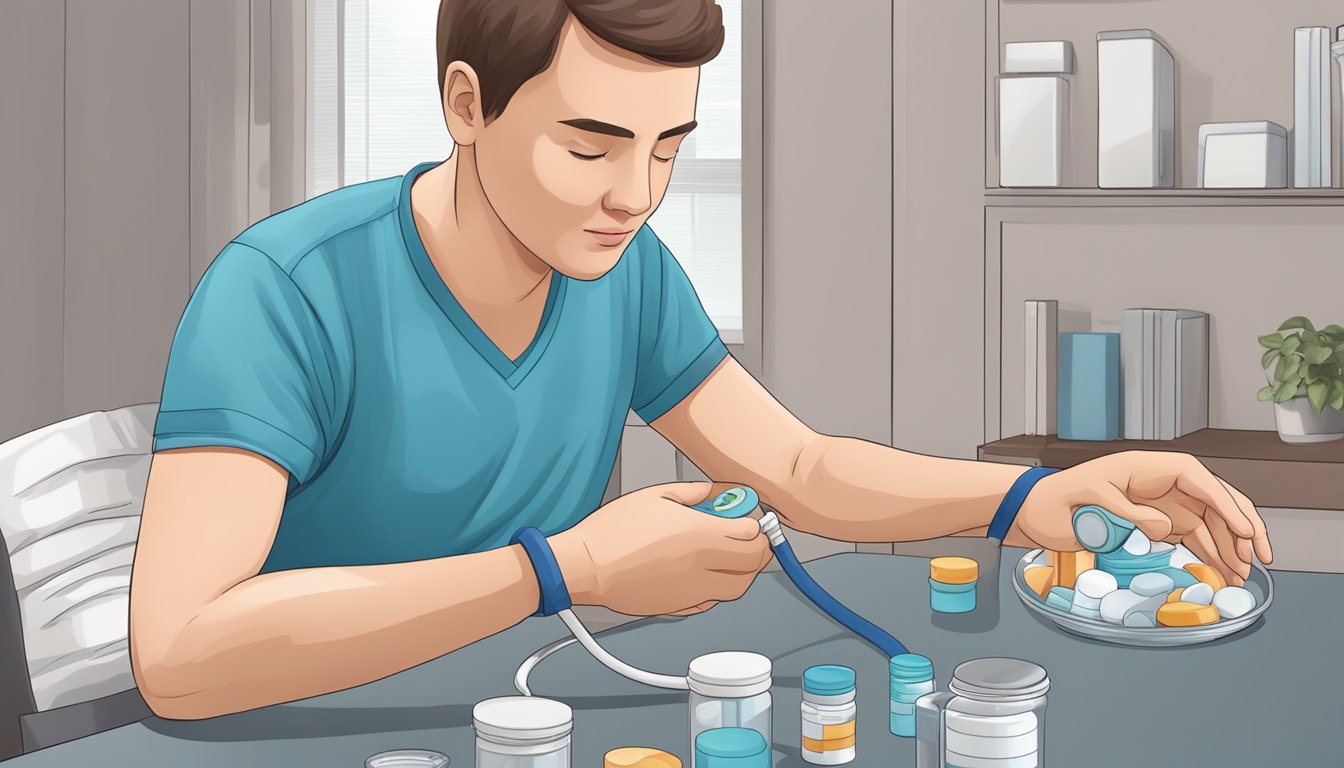 A person taking prescribed medication and practicing regular exercise to manage low blood pressure after heart surgery