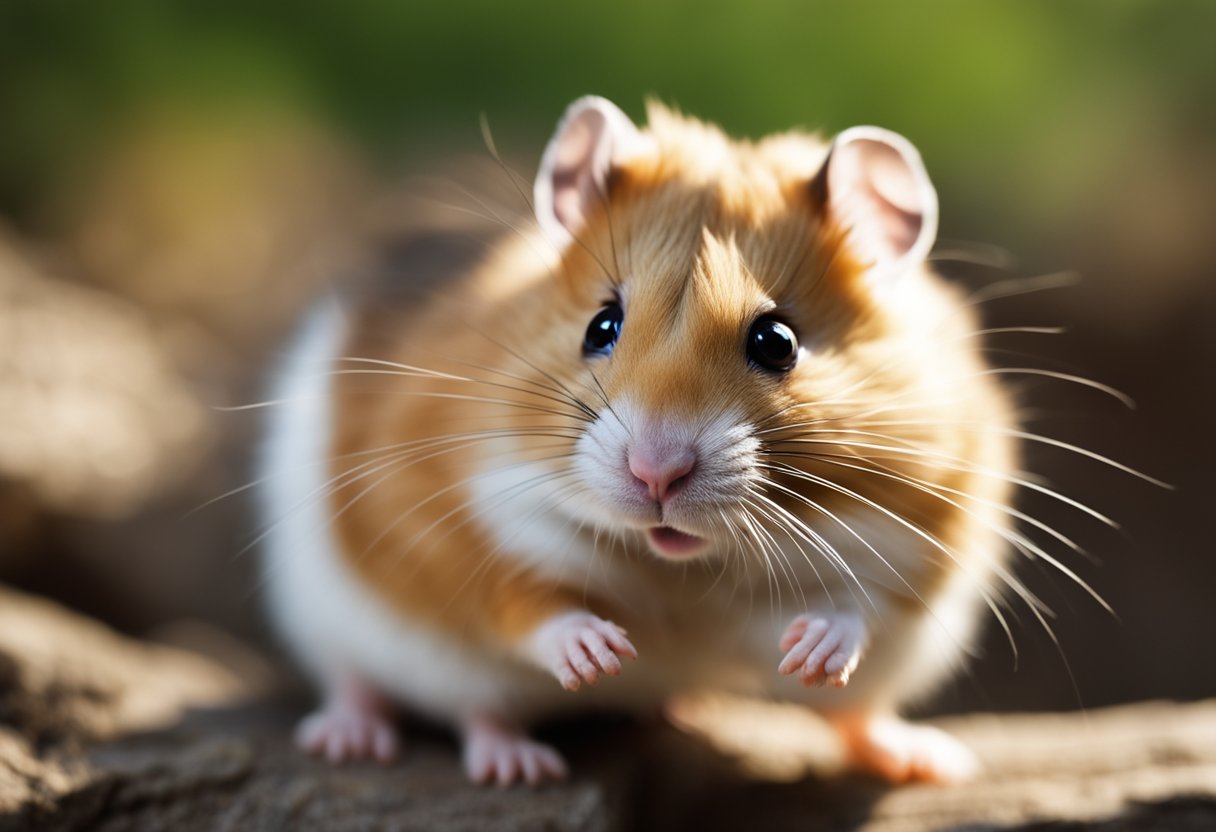 A hamster is baring its teeth, with its ears flattened and body tense, emitting a low, hissing sound