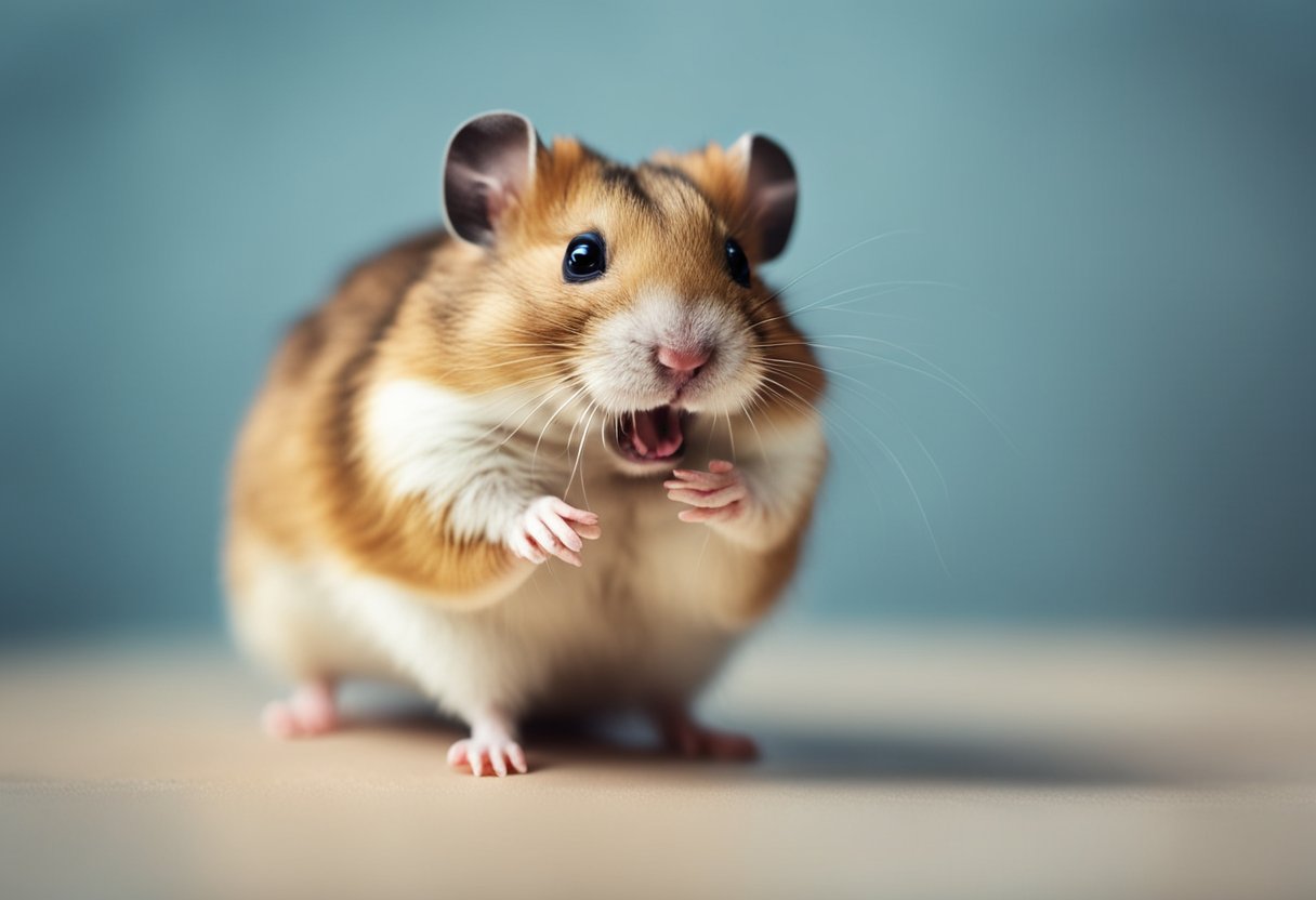 A hamster bares its teeth and emits a sharp, high-pitched sound