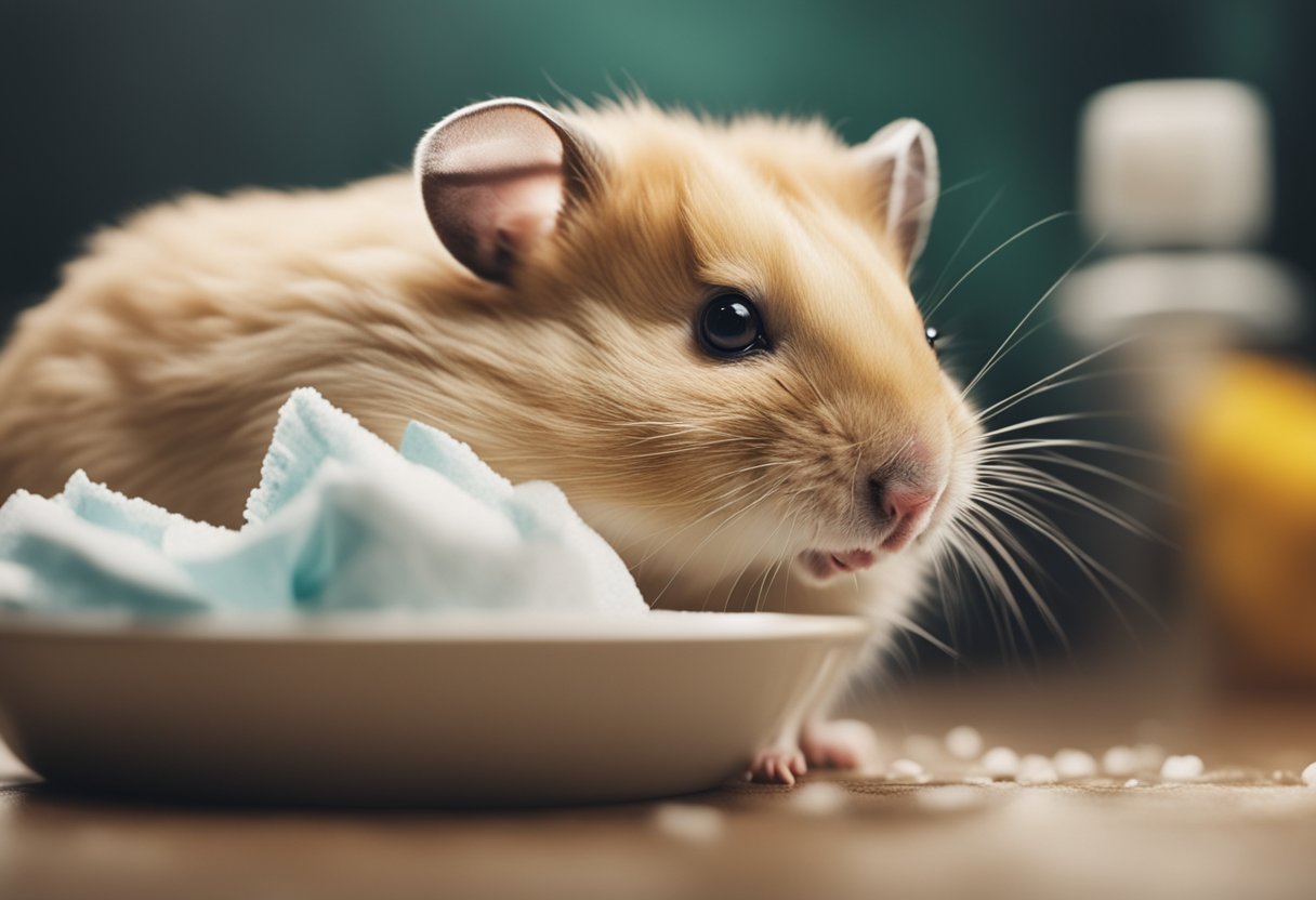 A hamster being cleaned with baby wipes