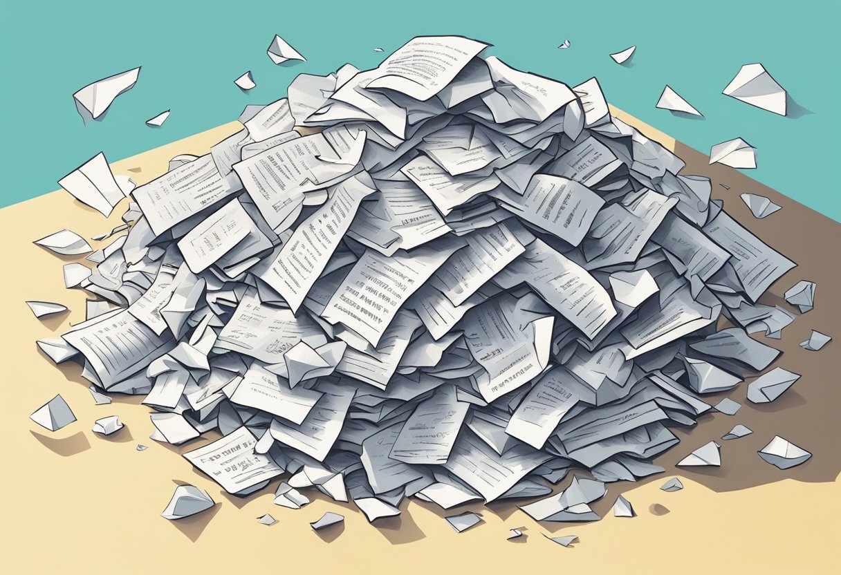 A pile of crumpled papers, each with a powerful motivational quote written in bold, inspiring font. Rays of sunlight shining down, highlighting the words and creating a sense of determination and strength