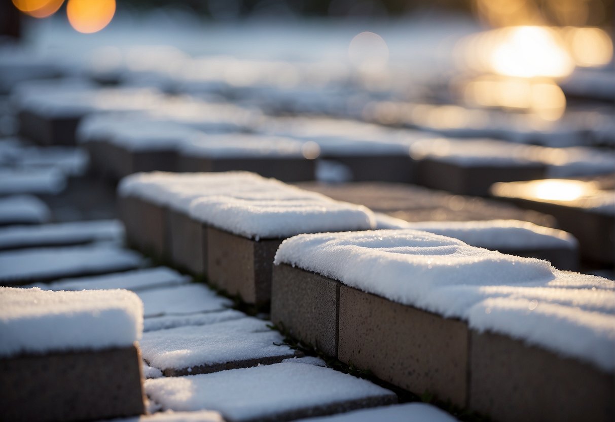 Snow falls gently on a row of pavers, untouched by the winter chill. The Fort Myers landscape is serene, with the pavers standing strong against the elements