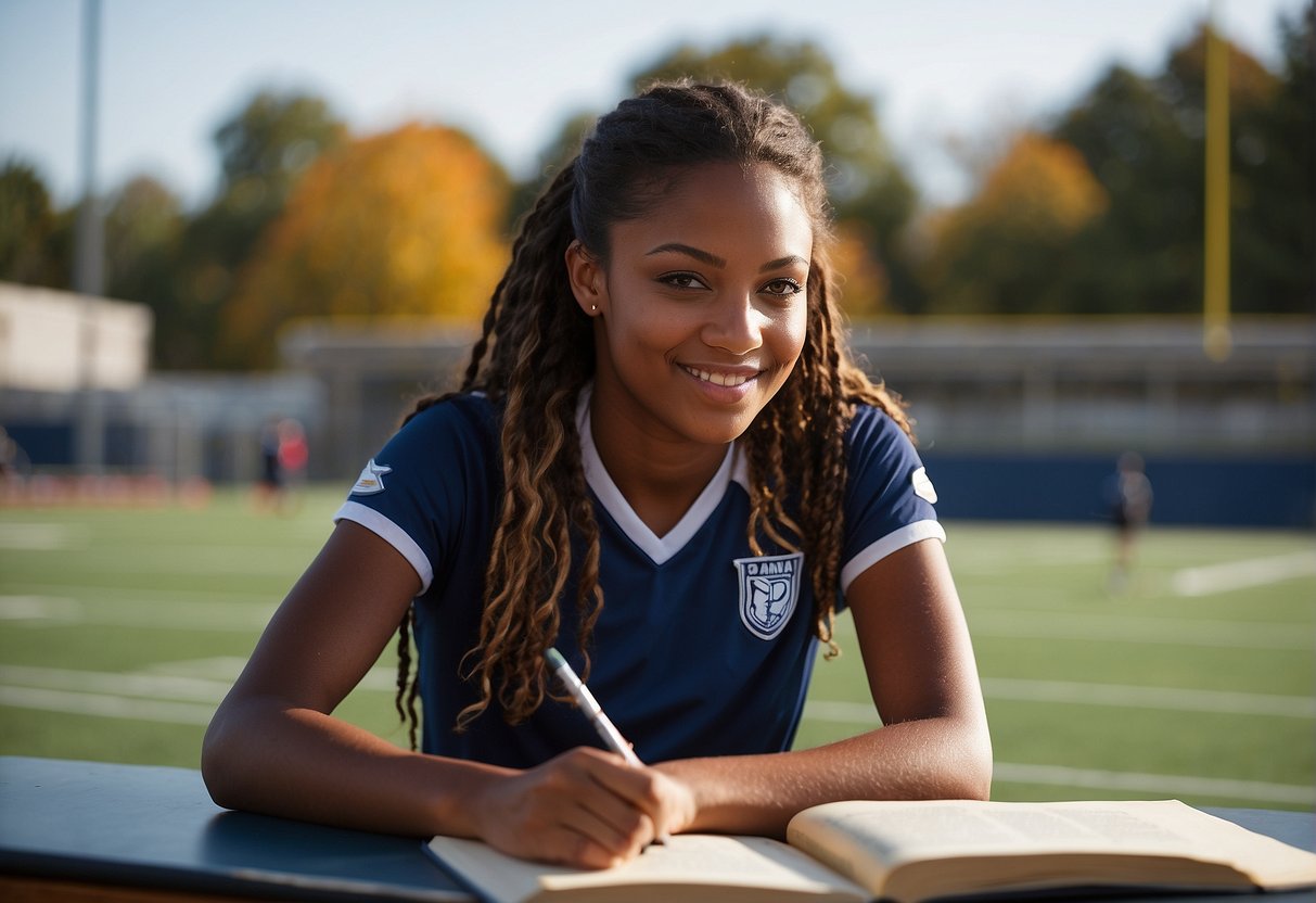 Amani McArthur excels in high school, balancing academics and sports. She is seen studying in the library and scoring goals on the soccer field
