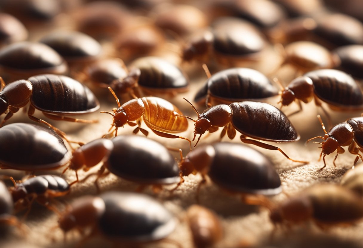 Bed bugs scatter in hot, cluttered room. Heat lamps attract and reveal them