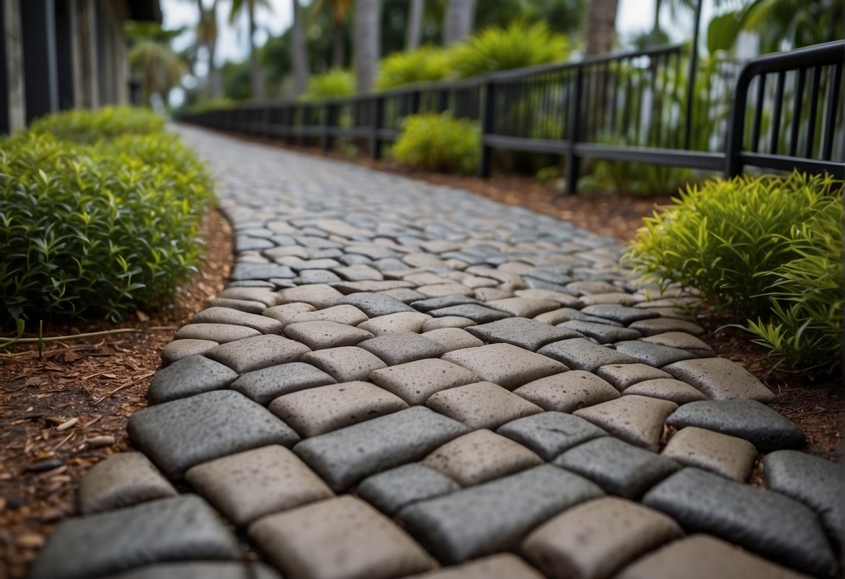 A sturdy, well-maintained pathway withstands a tropical storm. Durable pavers are carefully selected and installed to ensure longevity and resilience