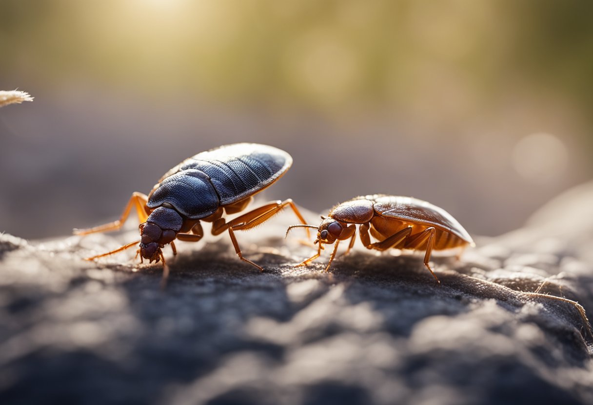 Two insects, a bed bug and a flea, are side by side, showcasing their features for comparison