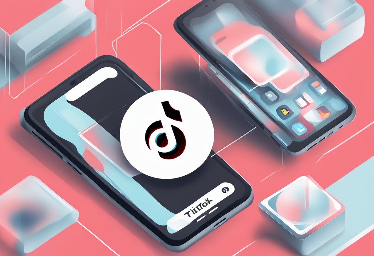 A smartphone with a "TikTok" app icon being crossed out with a red "ban" stamp