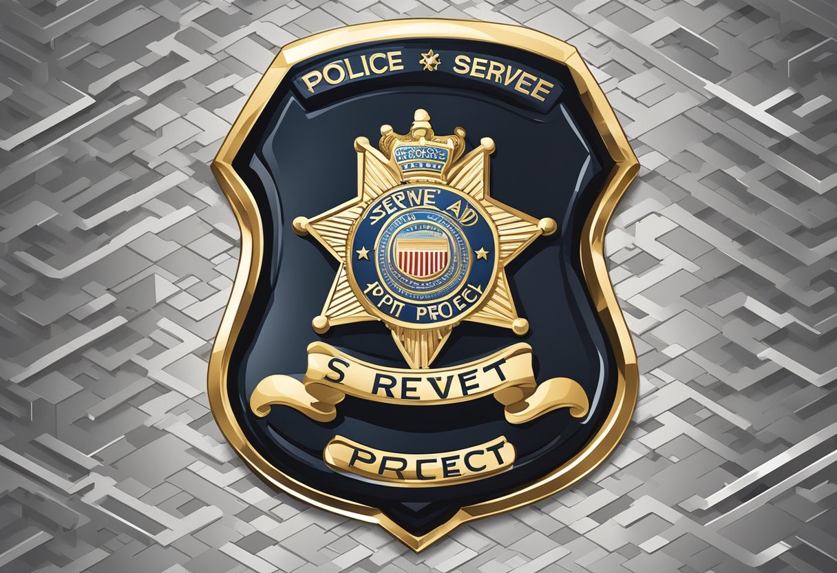 A police badge shining in the light, with the words "Serve and Protect" engraved on it