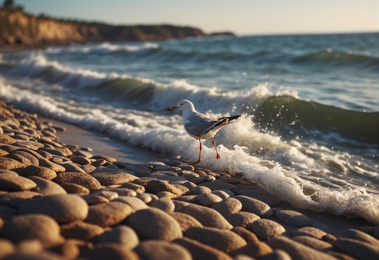 A coastal outdoor space with pavers resistant to saltwater and sand. Waves crashing in the background, with seagulls flying overhead