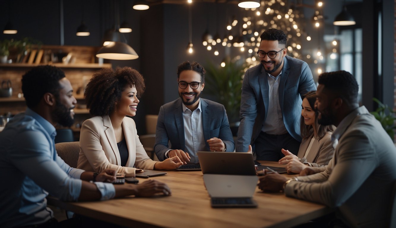 A group of diverse individuals collaborate virtually, facing technical issues and communication barriers, but ultimately finding solutions and achieving success in their remote meeting