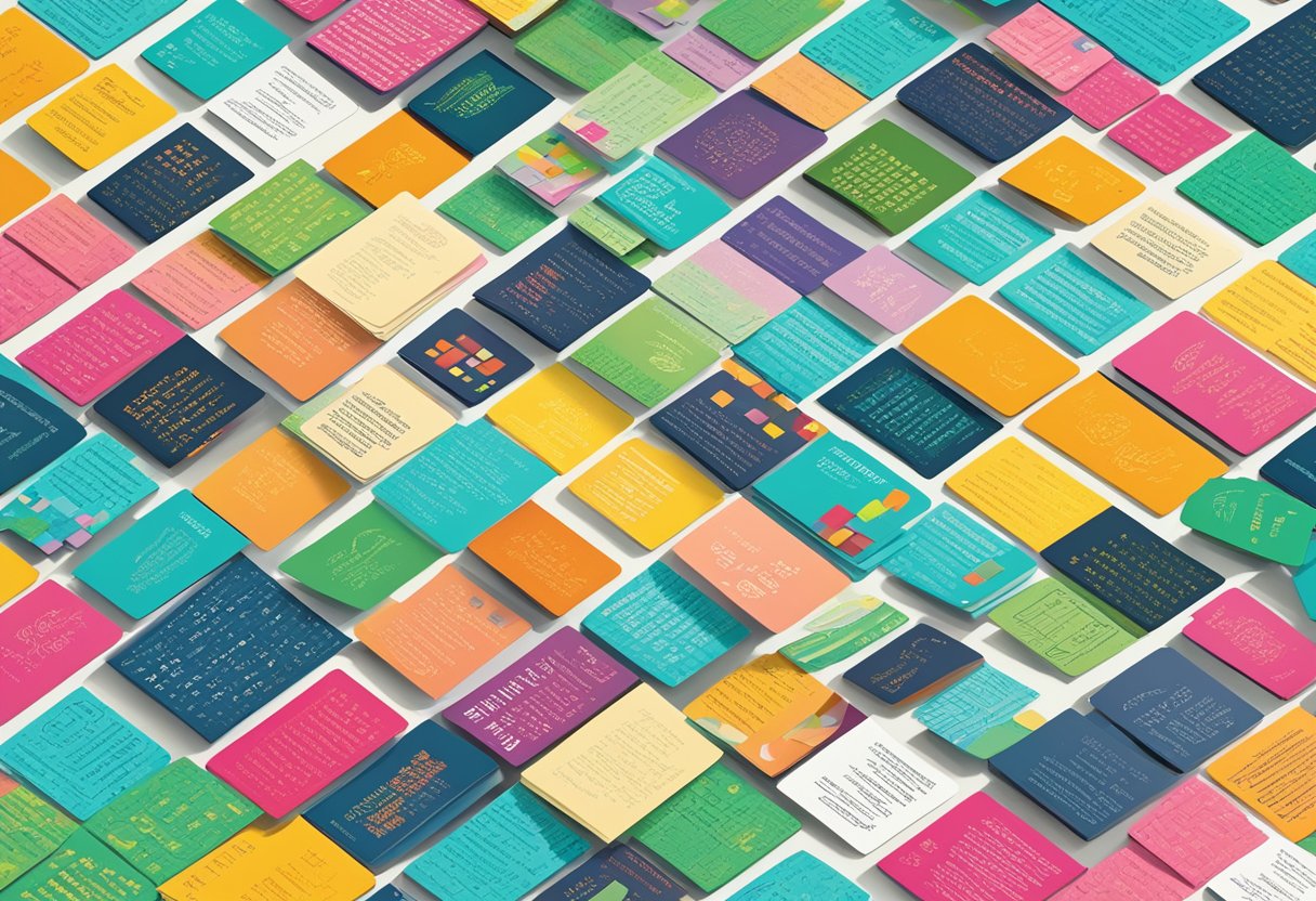 A bulletin board filled with colorful quote cards, arranged in a grid pattern. Each card features a different motivational quote, surrounded by vibrant illustrations