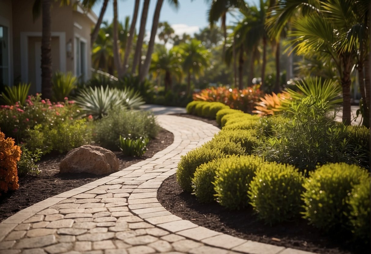 A garden with pavers winding through native plantings, creating a harmonious blend of man-made and natural elements in Fort Myers Gardens