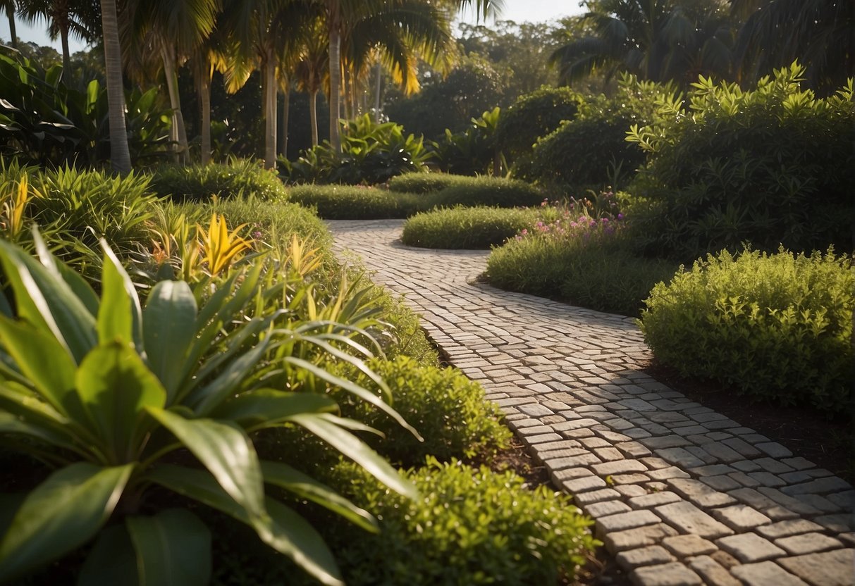 Pavers interwoven with native plants in a lush Fort Myers garden, with meticulous planting and maintenance techniques showcased