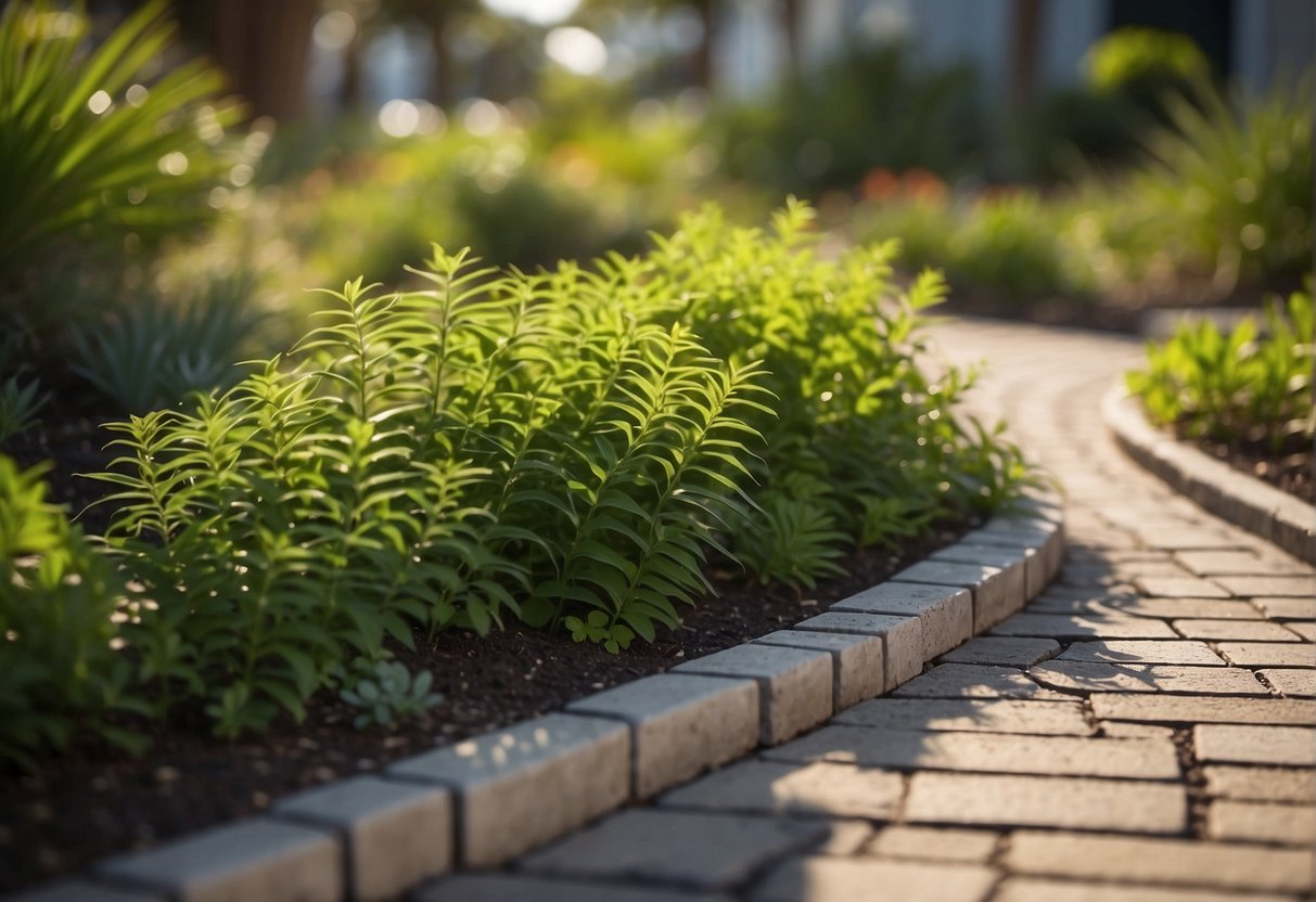 Lush native plants thrive among permeable pavers in a vibrant Fort Myers garden, reducing stormwater runoff and providing habitat for local wildlife