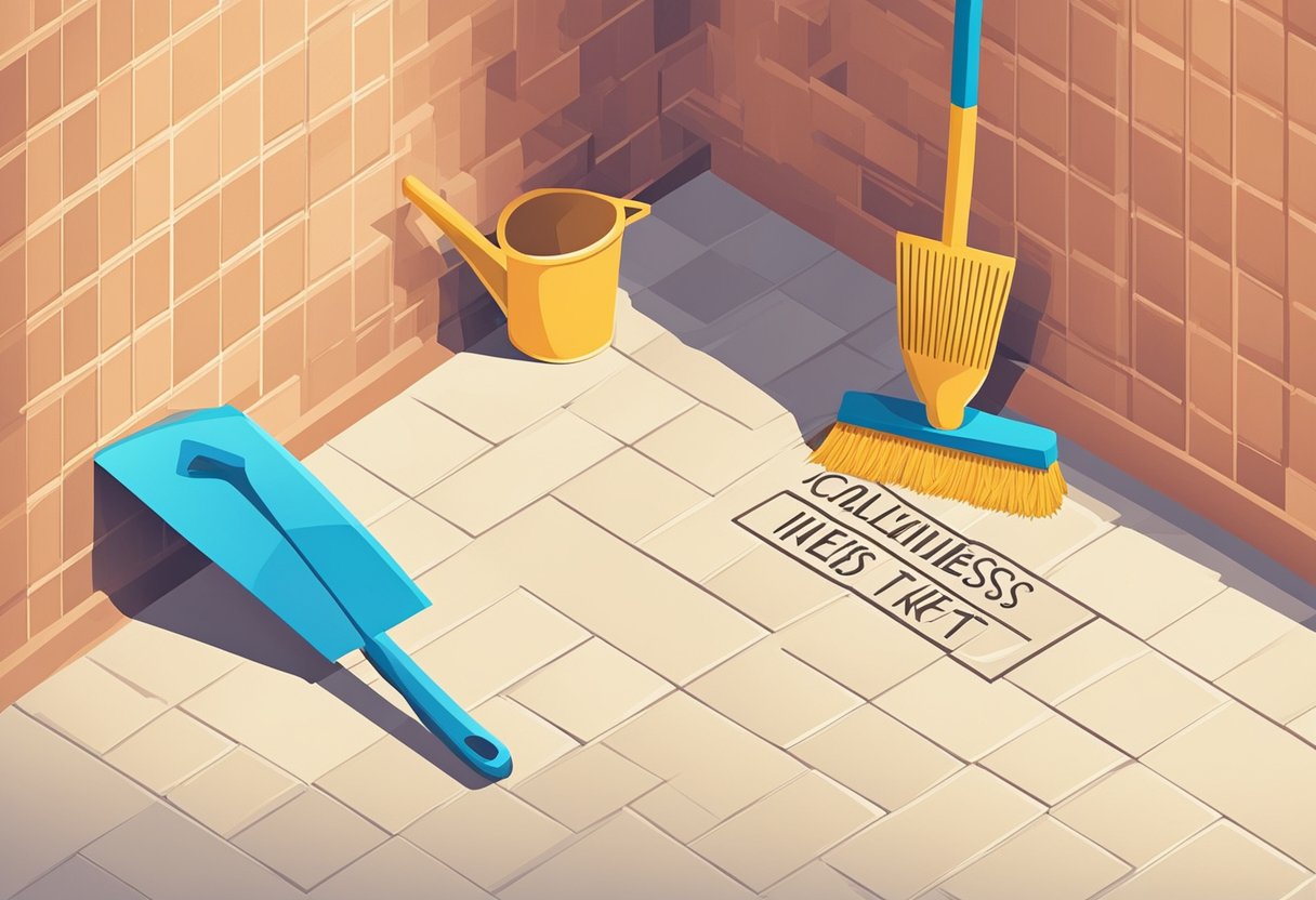 A broom and dustpan sit next to a wall with the words "Cleanliness is next to godliness" written in bold, motivational font