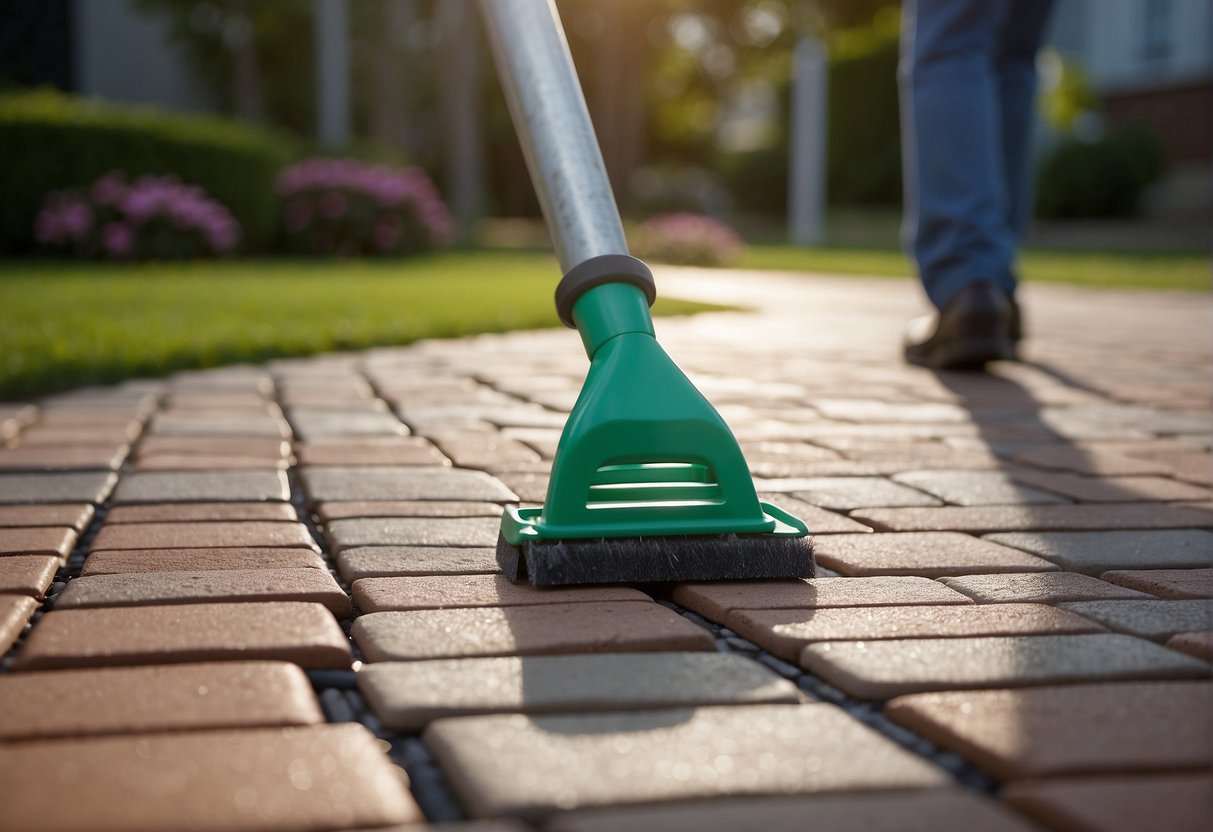 Pavers being cleaned and sealed with a protective coating to maintain their appearance and ensure longevity