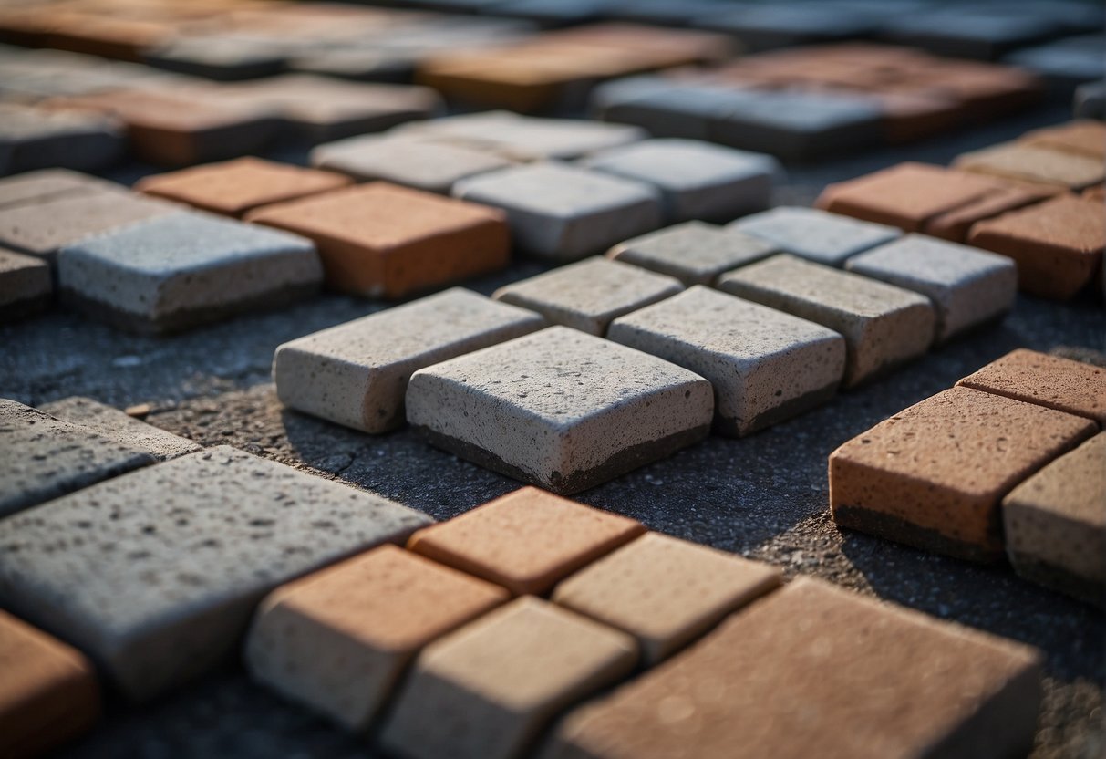 Pavers arranged in a neat pattern with a maintenance guide book nearby