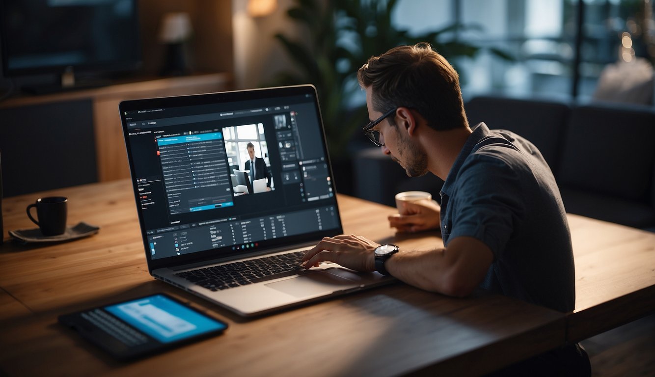 A person selecting a laptop and webcam for virtual meetings