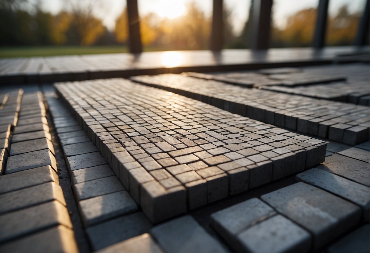 A table with columns listing different paver materials and rows comparing their maintenance costs. Charts and graphs show cost comparisons