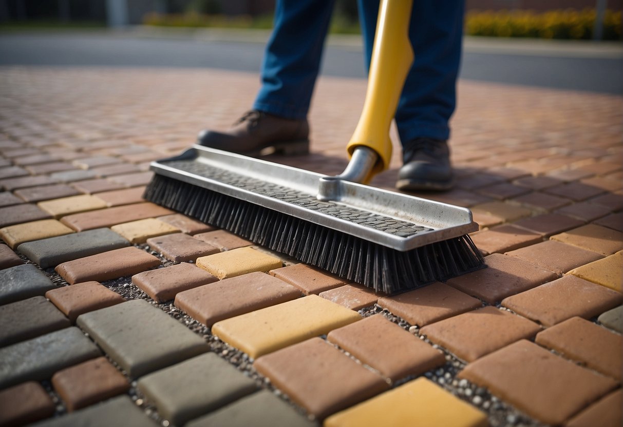 Pavers being cleaned and assessed for resistance to stains and chemicals in a routine maintenance setting