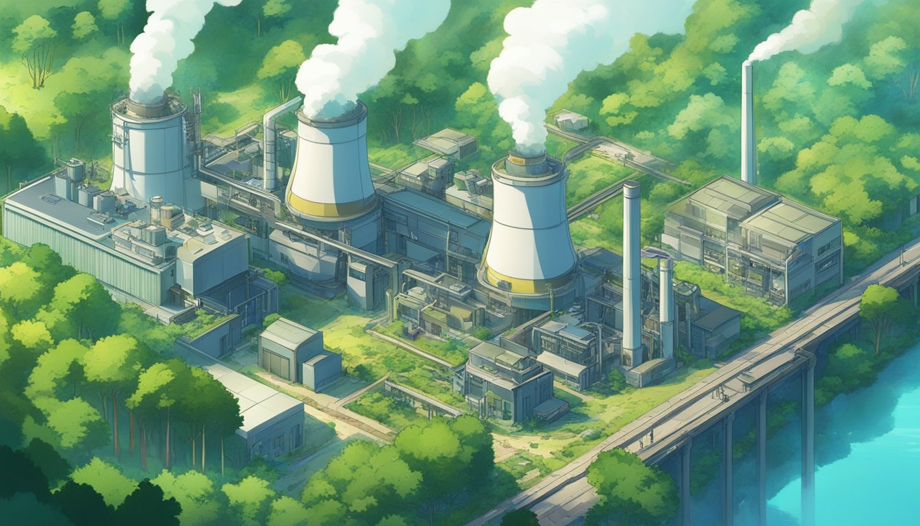 A factory emitting harmful emissions while surrounded by untouched nature, showcasing the impact of policy and legislation on environmental sustainability