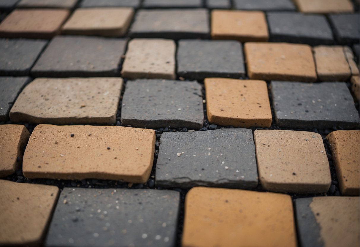 The paver material shows signs of weathering and fading, with cracks and discoloration evident. The surface appears worn and rough, indicating a lack of resilience