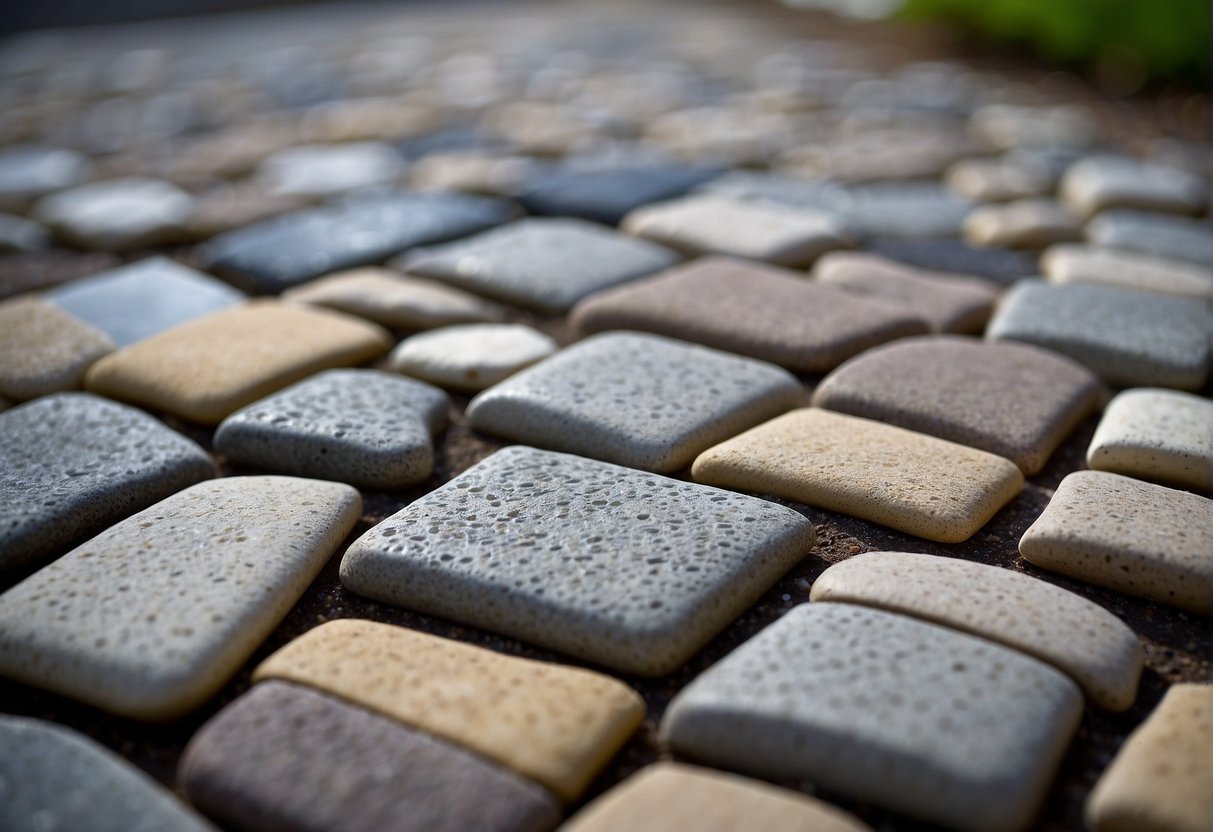 A paver patio with various sealing options displayed nearby for maintenance