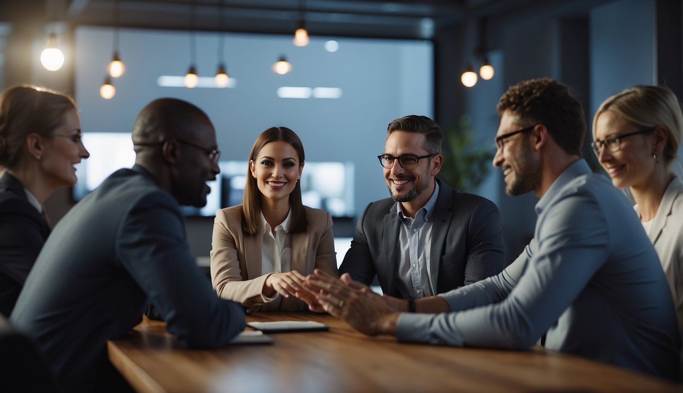 A diverse group of virtual meeting participants engage in active discussion, utilizing various communication tools and techniques to ensure effective group interaction and dynamic management