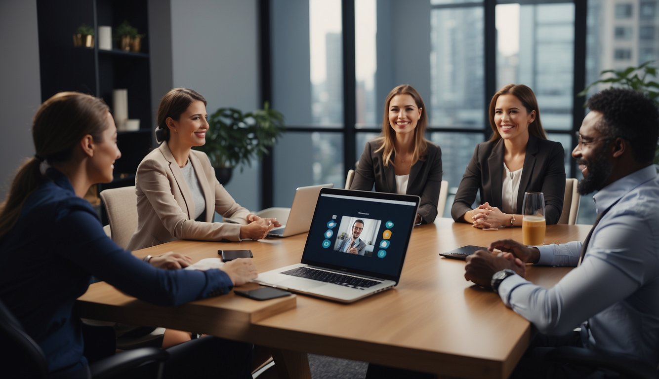 A virtual client meeting with participants engaging and building trust through active communication strategies