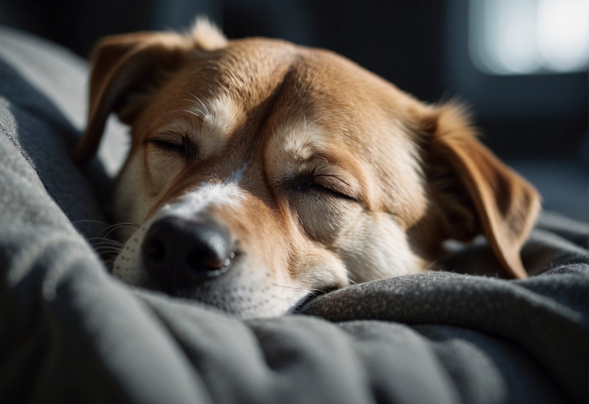 A sleeping dog with tense jaw muscles, showing signs of a spasm