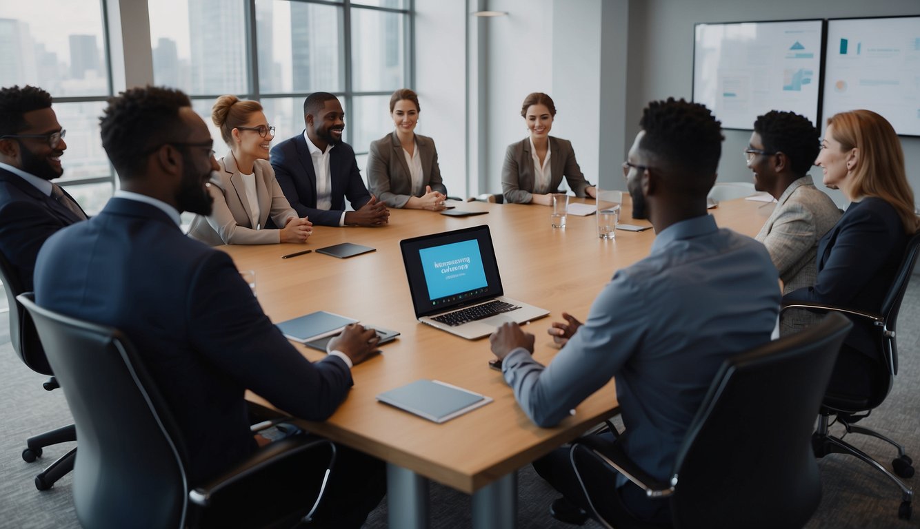 A virtual meeting with participants engaging in reflective discussions, utilizing communication tools, and collaborating effectively